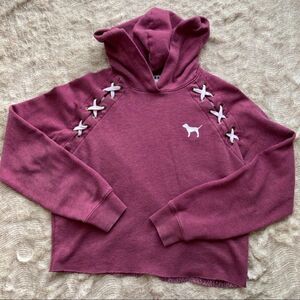 Victoria’s Secret PINK Cropped Hoodie Sweatshirt Heathered Purple S EUC